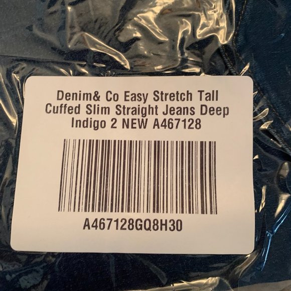 NWT DENIM & CO. EASY STRETCH CUFFED SLIM STRAIGHT JEANS DEEP INDIGO 2T (TALL) - Picture 5 of 6